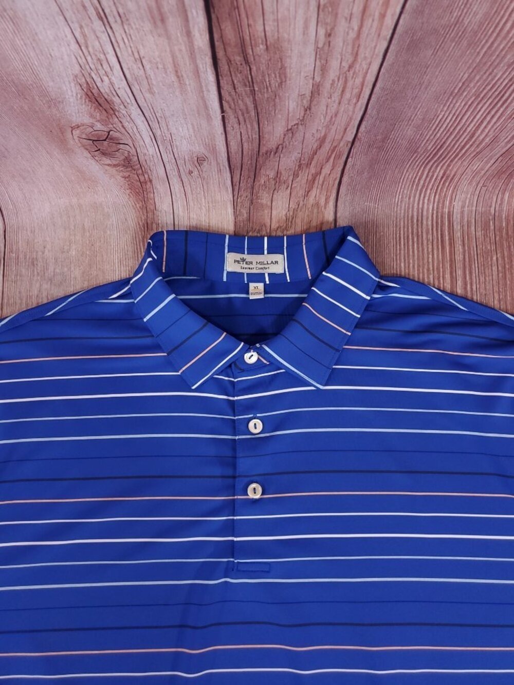 Peter Millar Summer Comfort Mens XL SS Golf Polo Shirt Blue Striped Performance